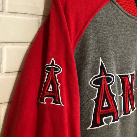Vintage Anaheim Angels Stitches Red Gray MLB Fleece Baseball Sweatshirt Jacket M - Picture 5 of 16